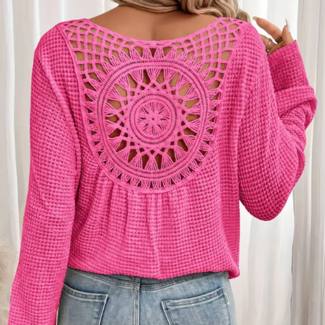 Crochet Back Sweater  Pink Mandala Pattern Knit - Product showcase