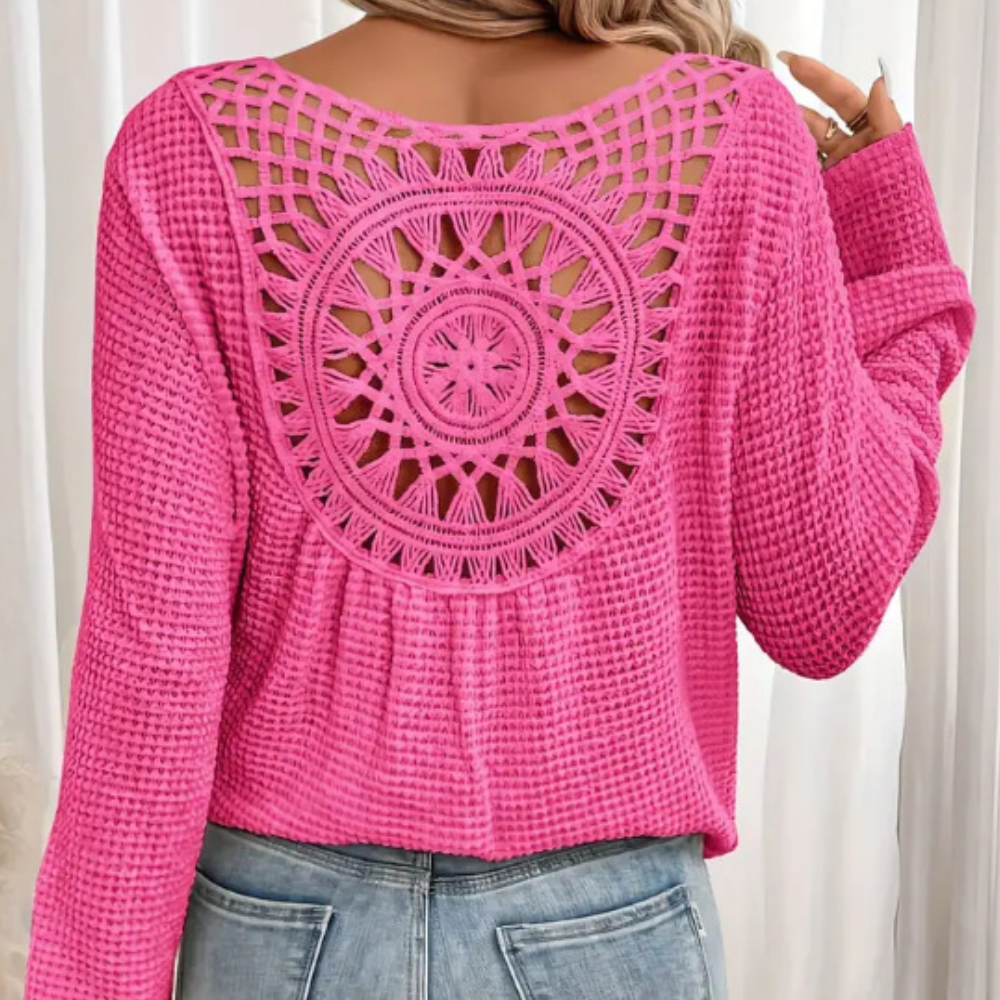 Crochet Back Sweater  Pink Mandala Pattern Knit - Product detail 7