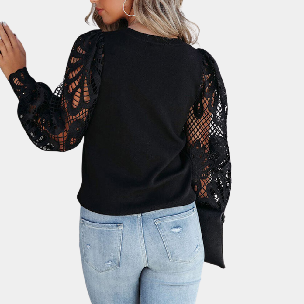 Lace Sleeve Blouse  Elegant Black Crochet Pattern - Product detail 5
