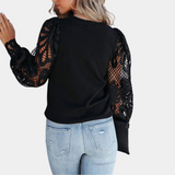 Lace Sleeve Blouse  Elegant Black Crochet Pattern - Product detail 5
