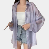 Sheer Button Down Blouse  Sage Green Oversized Design - Product detail 4