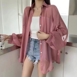 Sheer Button Down Blouse  Sage Green Oversized Design - Product detail 6