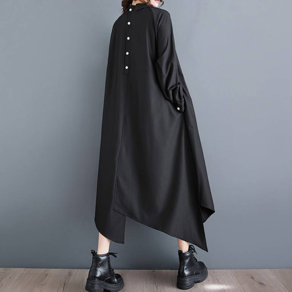 Asymmetric Maxi Dress  Long Sleeve Elegant Design - Detailed view