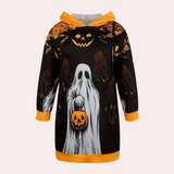 Halloween Hoodie Dress  Ghost  Pumpkin Print Design - Detailed view