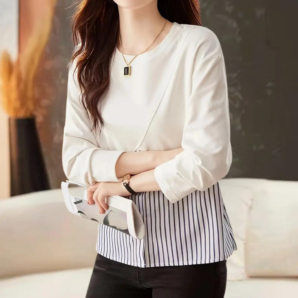 Modern Striped Blouse  Dual-Tone Cotton Blend Design - Product detail 5