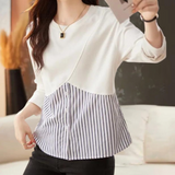 Modern Striped Blouse  Dual-Tone Cotton Blend Design - Detailed view