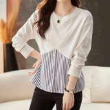 Modern Striped Blouse  Dual-Tone Cotton Blend Design - Product detail 4