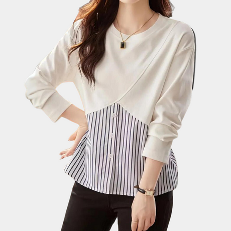 Modern Striped Blouse  Dual-Tone Cotton Blend Design - Product detail 6