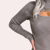 Ribbed Knit Midi Dress  Cutout Detail Long Sleeve - Product detail 5