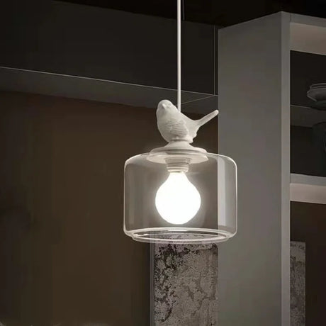 Bird Glass Pendant Light  White Stone Contemporary Design - Product example