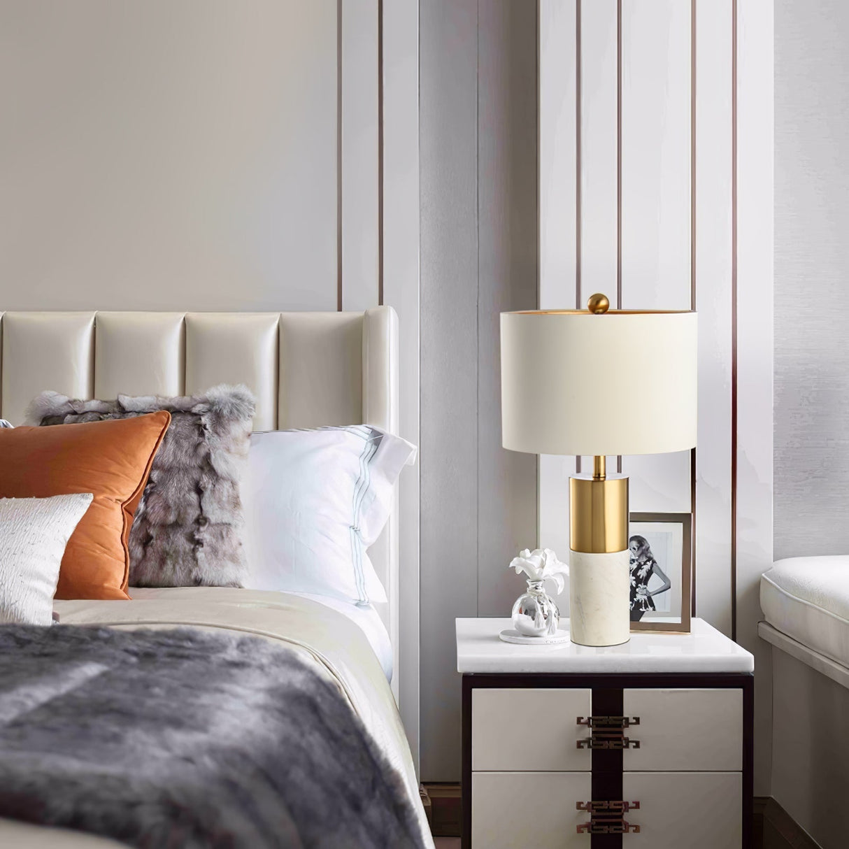 Modern Marble Table Lamp  Gold Metal and White Shade - Product detail 9