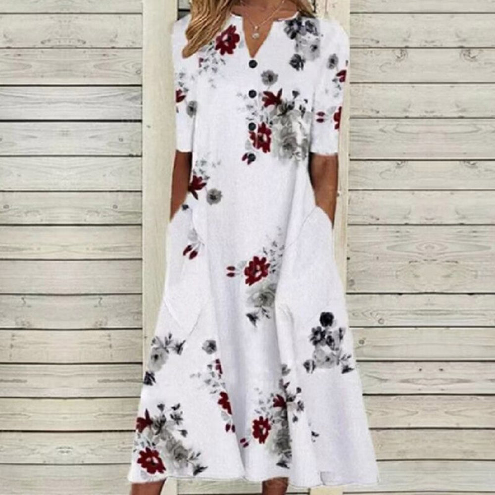 Butterfly Floral Midi Dress  White Cotton Blend With Purple Accents - Product detail 10