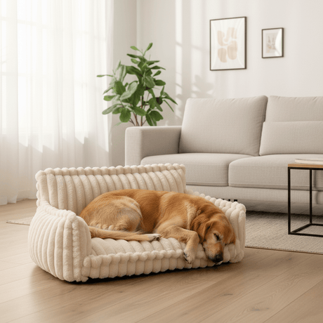 Orthopedic Dog Sofa Bed  Plush Memory Foam with Raised Headrest - Product showcase