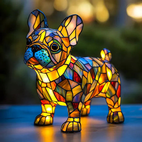 Stained Glass Dog Lamp  Tiffany Style Decorative Table Light - Product showcase