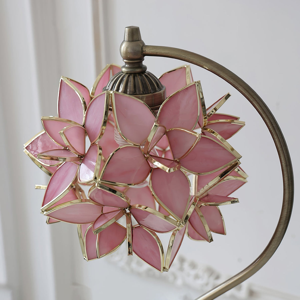 Pink Glass Table Lamp  Capiz Shell Design Metal Base - Product example