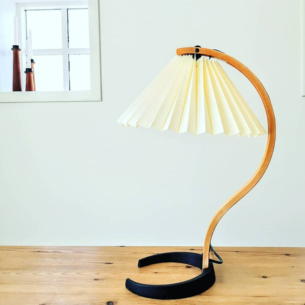 Scandinavian Table Lamp  Curved Wood  Pleated Shade - Product detail 25