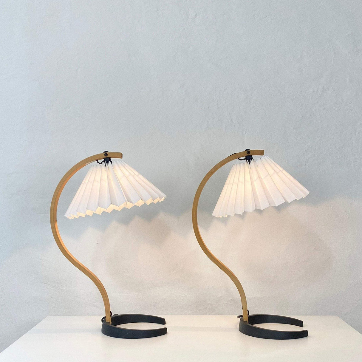 Scandinavian Table Lamp  Curved Wood  Pleated Shade - Product detail 26