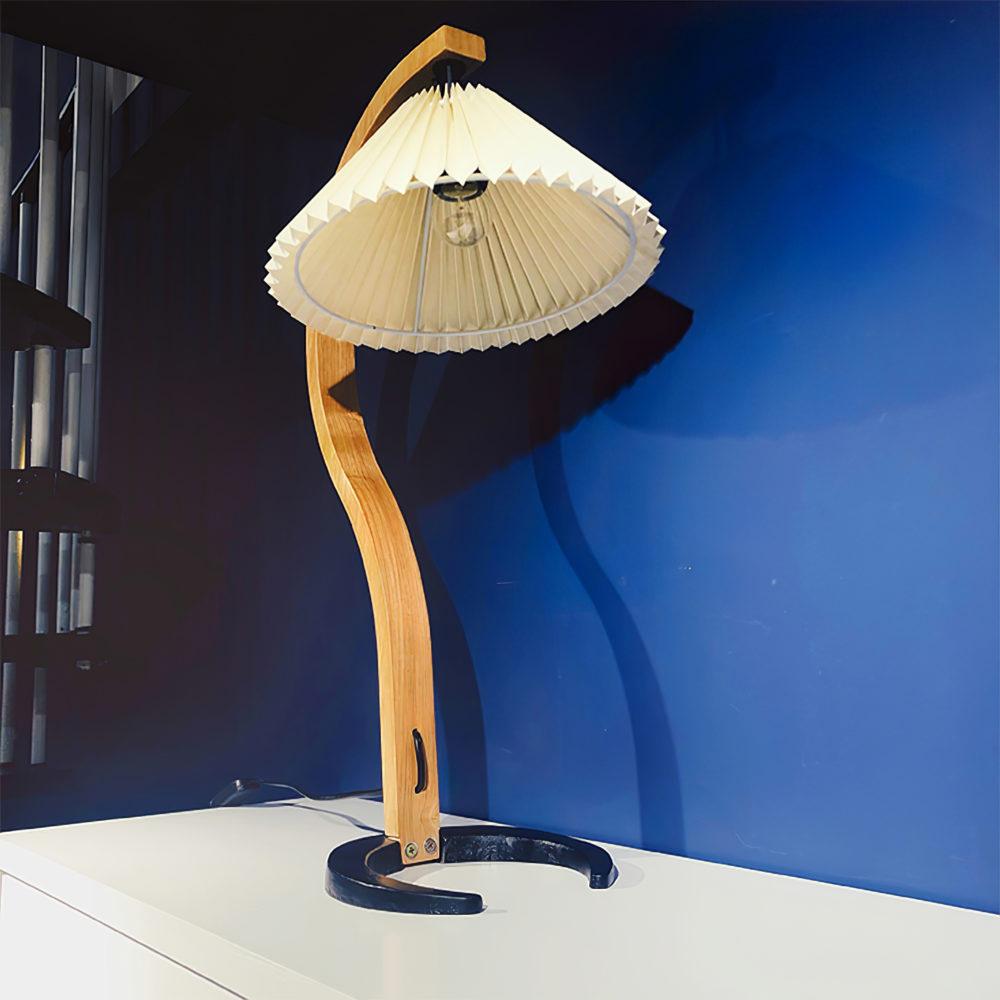 Scandinavian Table Lamp  Curved Wood  Pleated Shade - Product detail 31