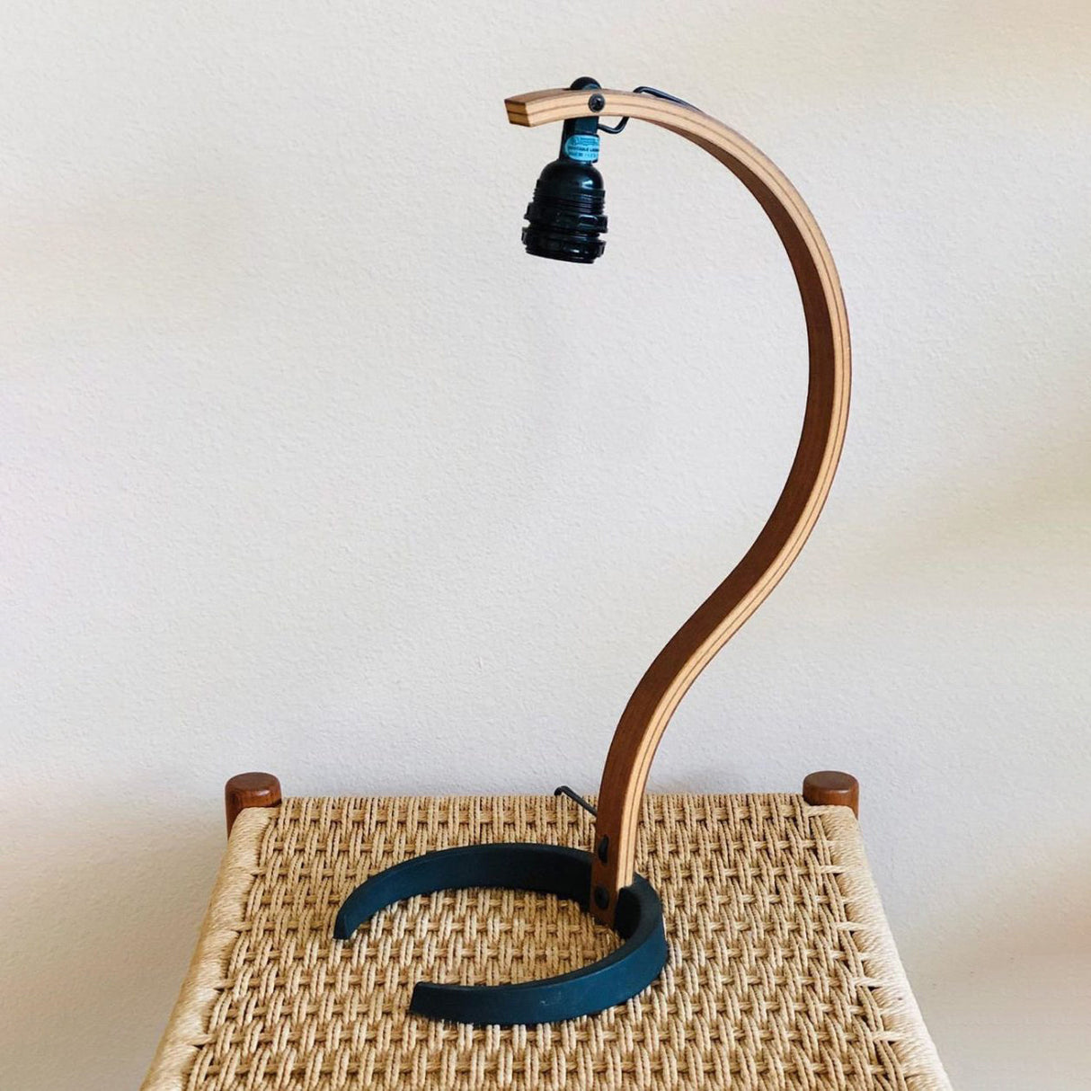 Scandinavian Table Lamp  Curved Wood  Pleated Shade - Product detail 23