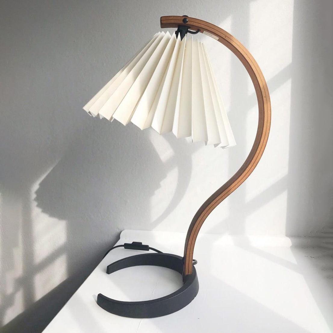 Scandinavian Table Lamp  Curved Wood with Pleated Shade - Product detail 13