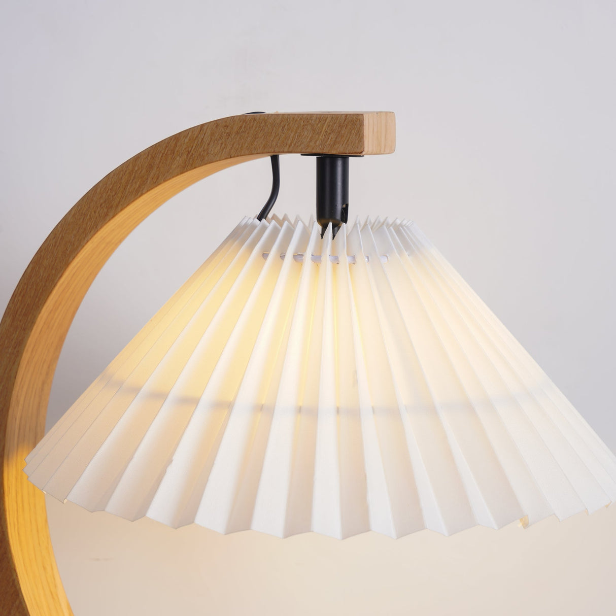 Scandinavian Table Lamp  Curved Wood with Pleated Shade - Product detail 32