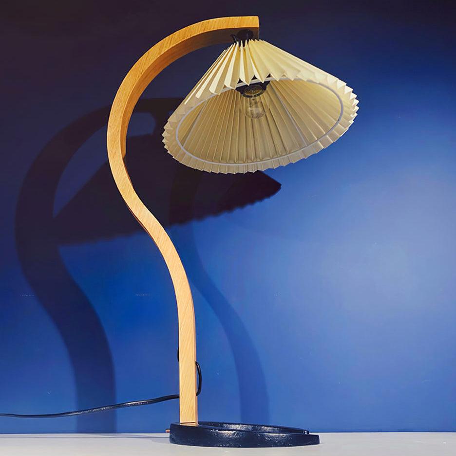 Scandinavian Table Lamp  Curved Wood with Pleated Shade - Product detail 17
