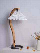 Scandinavian Table Lamp  Curved Wood with Pleated Shade - Product detail 8
