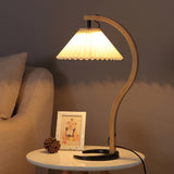 Scandinavian Table Lamp  Curved Wood with Pleated Shade - Product detail 24