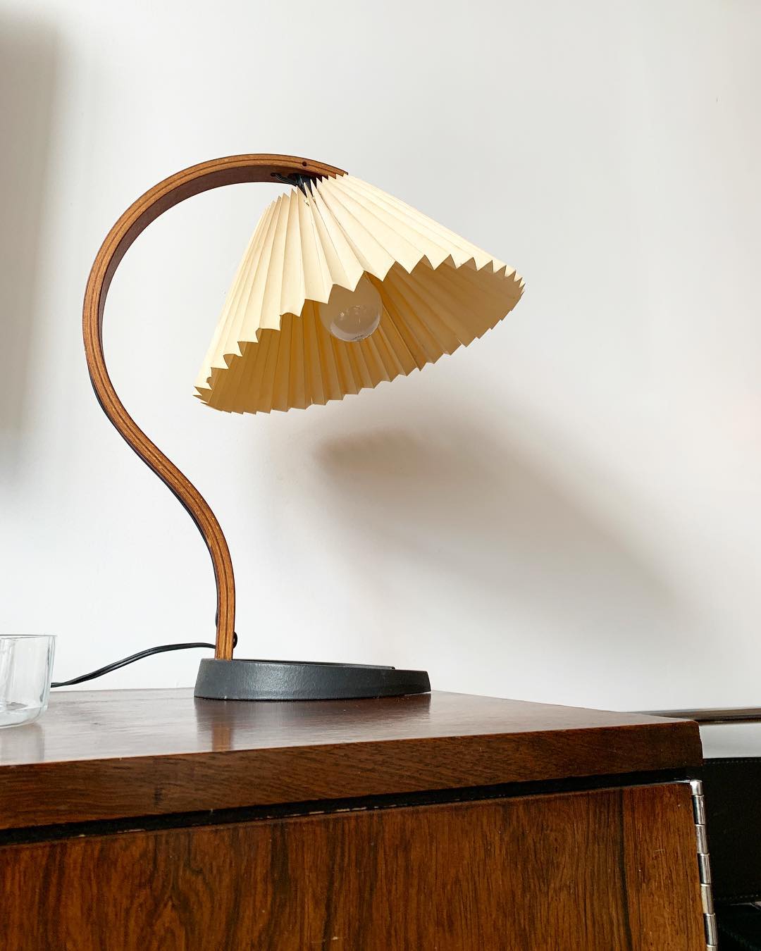 Scandinavian Table Lamp  Curved Wood with Pleated Shade - Product detail 26