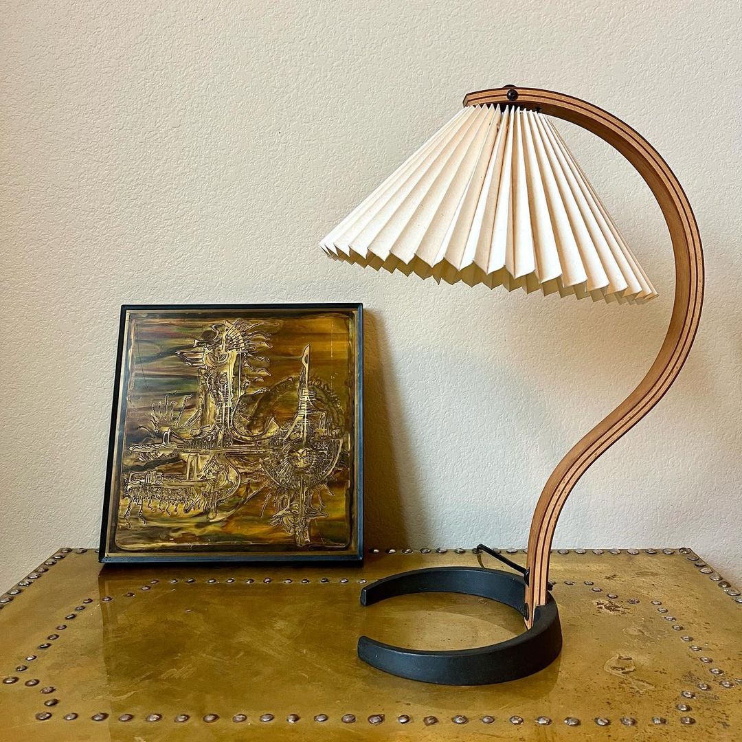 Scandinavian Table Lamp  Curved Wood with Pleated Shade - Product detail 27