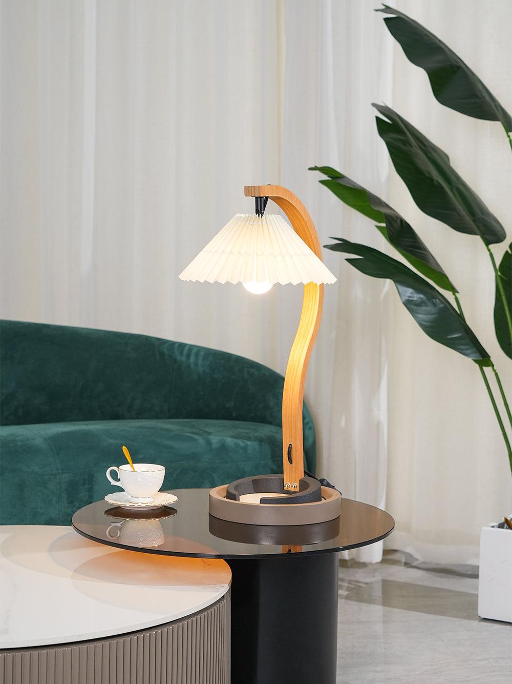 Scandinavian Table Lamp  Curved Wood with Pleated Shade - Product detail 9