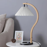 Scandinavian Table Lamp  Curved Wood  Pleated Shade - Product detail 37