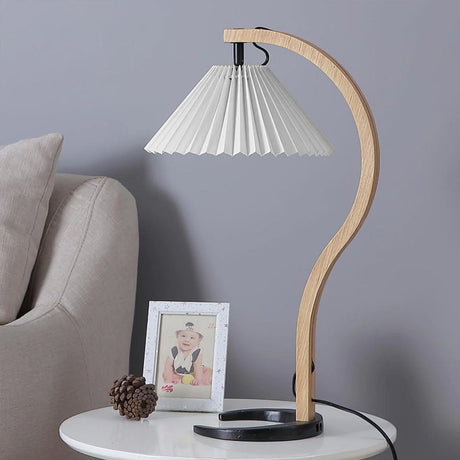 Scandinavian Table Lamp  Curved Wood  Pleated Shade - Product detail 37