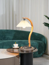 Scandinavian Table Lamp  Curved Wood  Pleated Shade - Product detail 8
