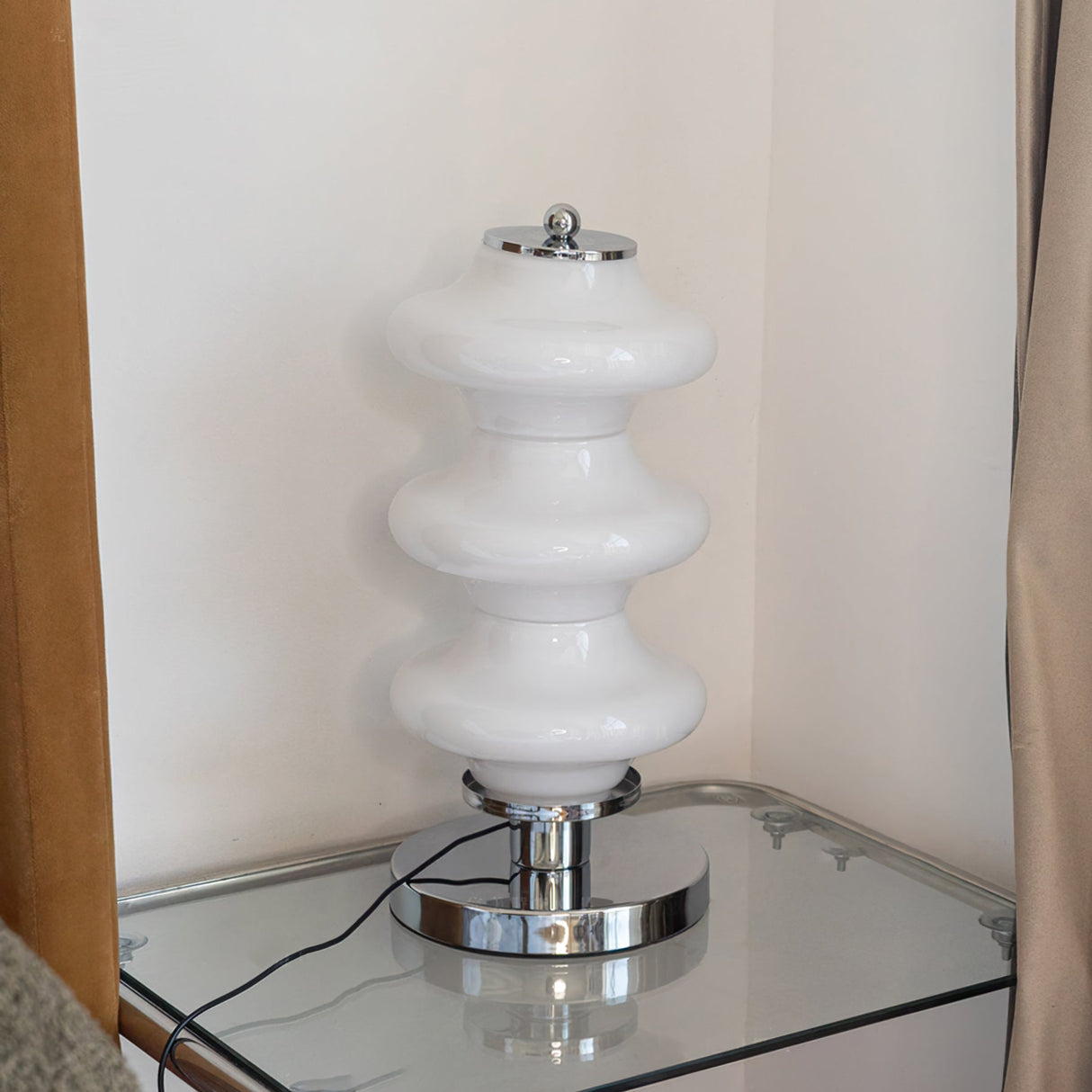 Modern Table Lamp  White Glass Shade Chrome Base - Product detail 4