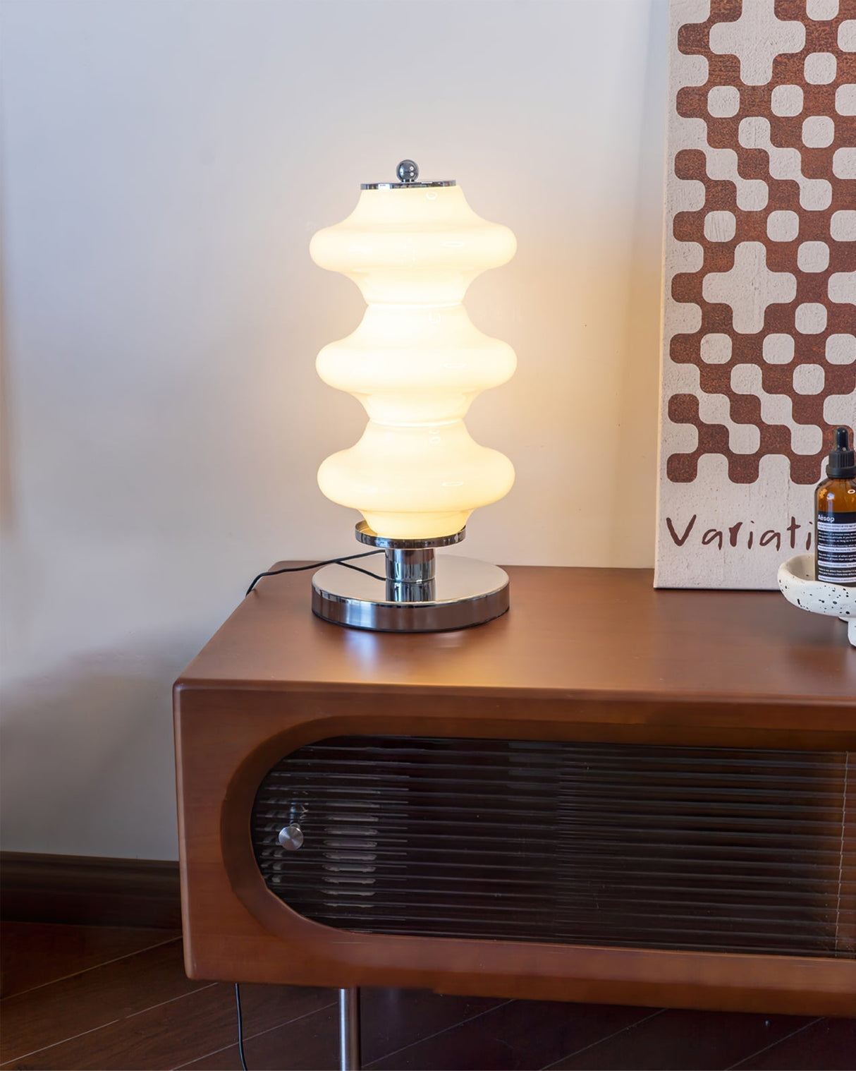 Modern Table Lamp  White Glass Shade Chrome Base - Product detail 11