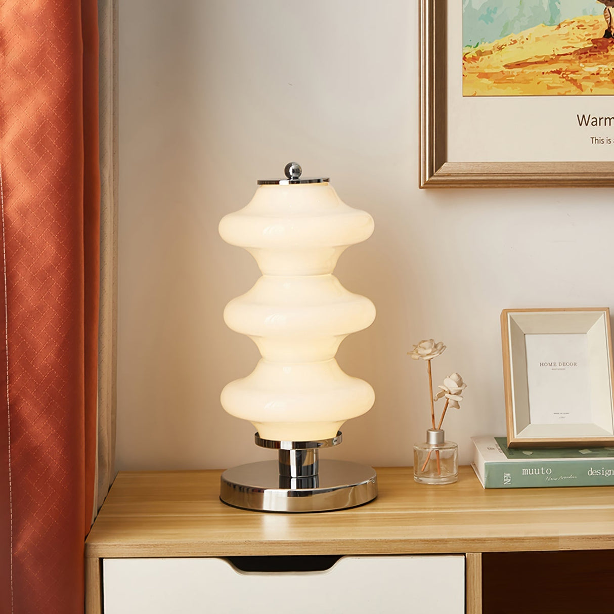 Modern Table Lamp  White Glass Shade Chrome Base - Product detail 12