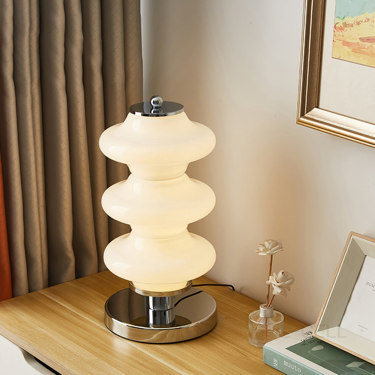 Modern Table Lamp  White Glass Shade Chrome Base - Product detail 13
