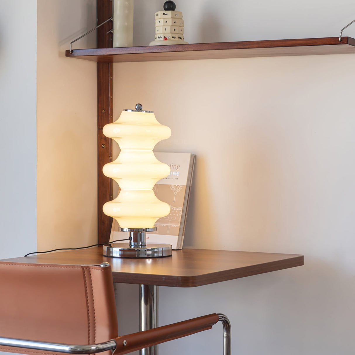 Modern Table Lamp  White Glass Shade Chrome Base - Product detail 8