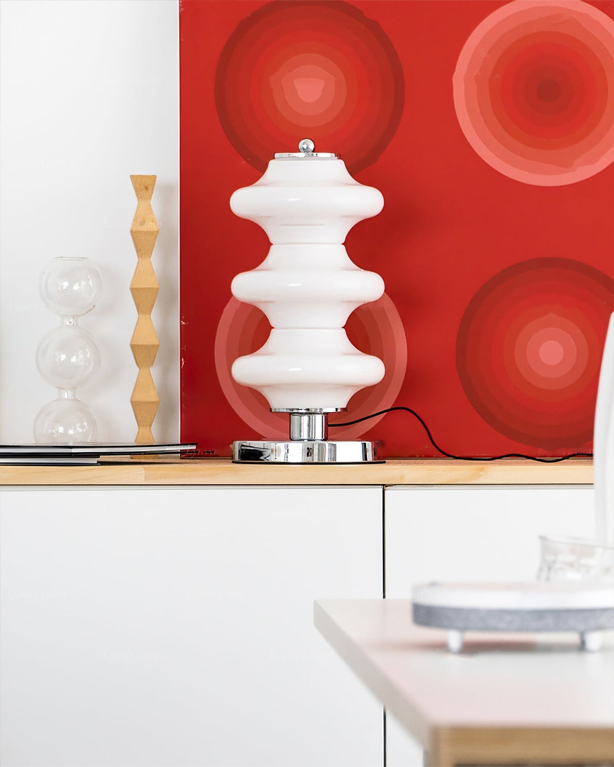 Modern Table Lamp  White Glass Shade Chrome Base - Product detail 7
