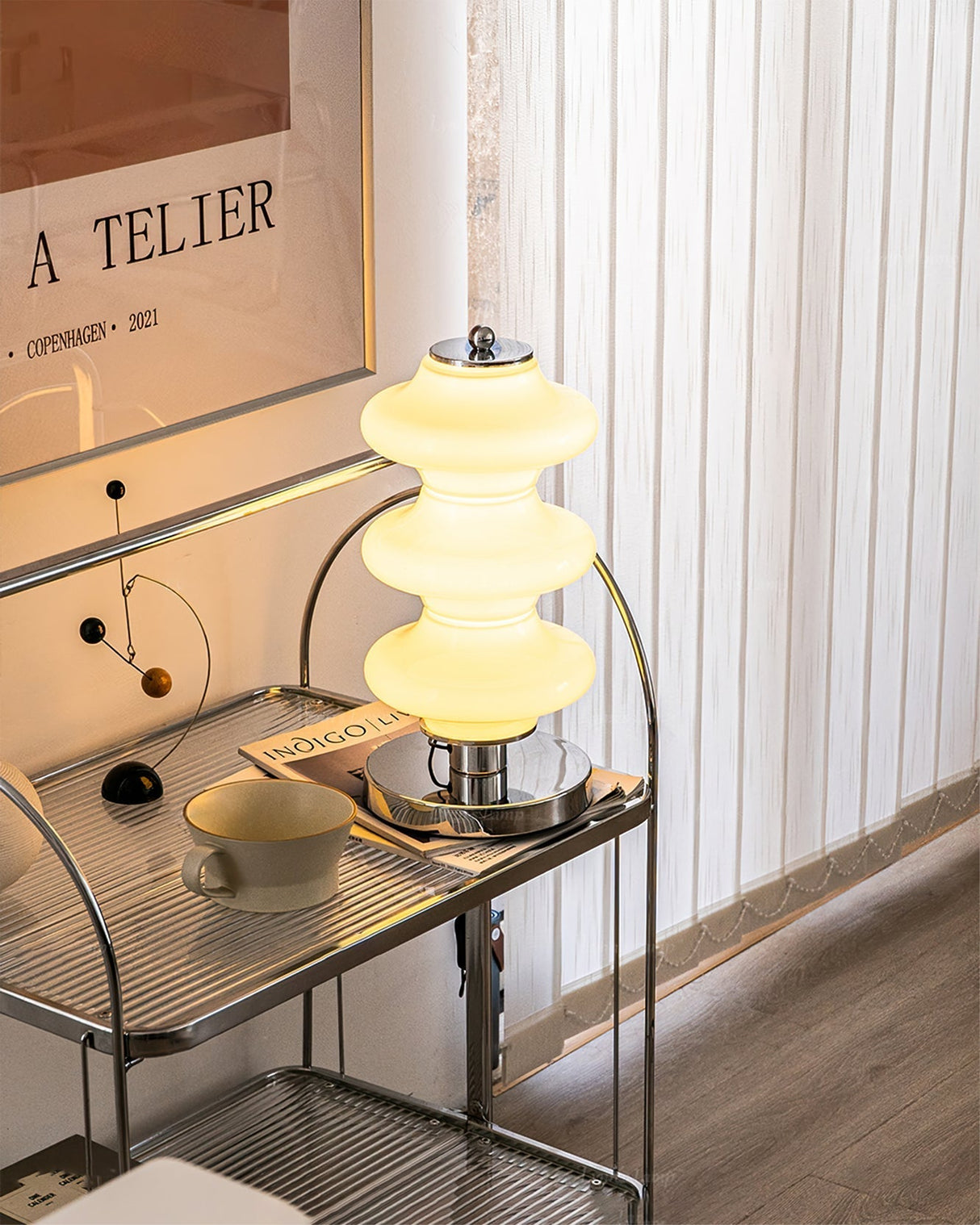 Modern Table Lamp  White Glass Shade Chrome Base - Product detail 15