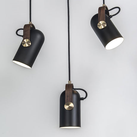 Modern Pendant Light  Black Metal Wood Accent - Product showcase