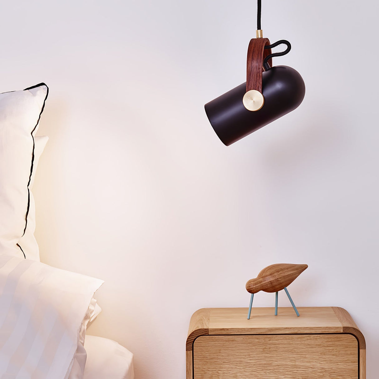 Modern Pendant Light  Black Metal Wood Accent - Detailed view