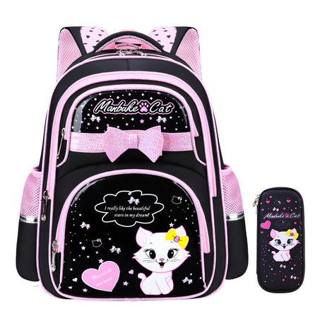 Kids Cat School Backpack  Pink Star Pattern With Pencil Case - Product showcase