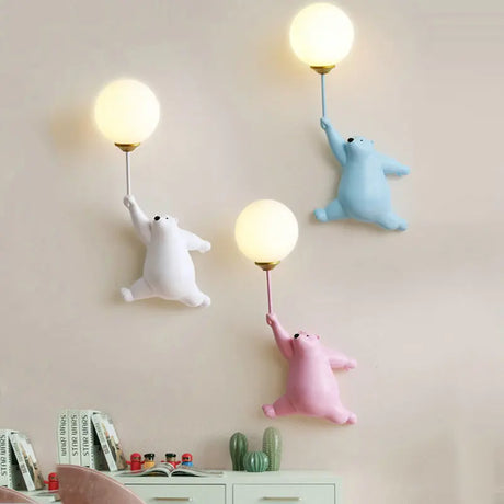 Kids Wall Lamp  Balloon Bear Design With Glowing Sphere - Product showcase