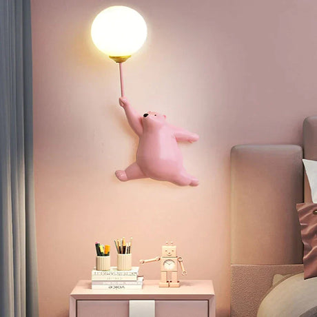 Kids Wall Lamp  Balloon Bear Design With Glowing Sphere - Detailed view