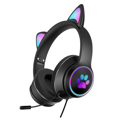 Gaming Headphones Cat Ears  LED RGB Light Foldable Headset - Product showcase