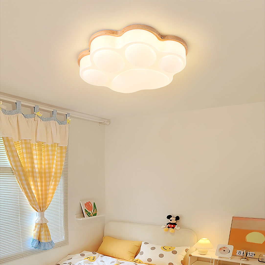 Cat Paw Ceiling Light  Wood Trim White LED Design - Product example