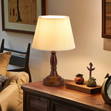 Traditional Table Lamp  Walnut Base With Pleated Shade - Product detail 5