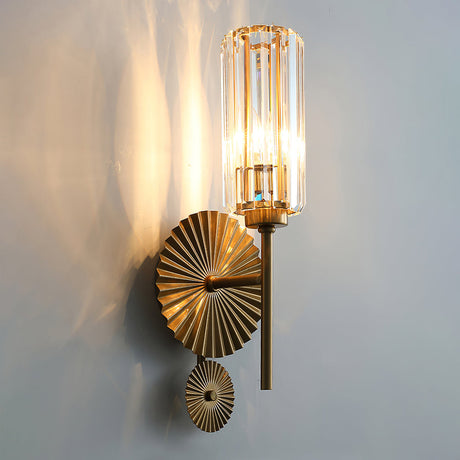 Art Deco Wall Sconce  Crystal Glass Cylinder With Brass Sunburst - Product detail 13
